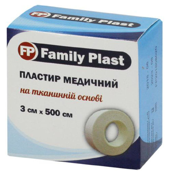 Пластир медичний Family plast (Фемелі пласт) на тканинній основі 3 см х 500 см